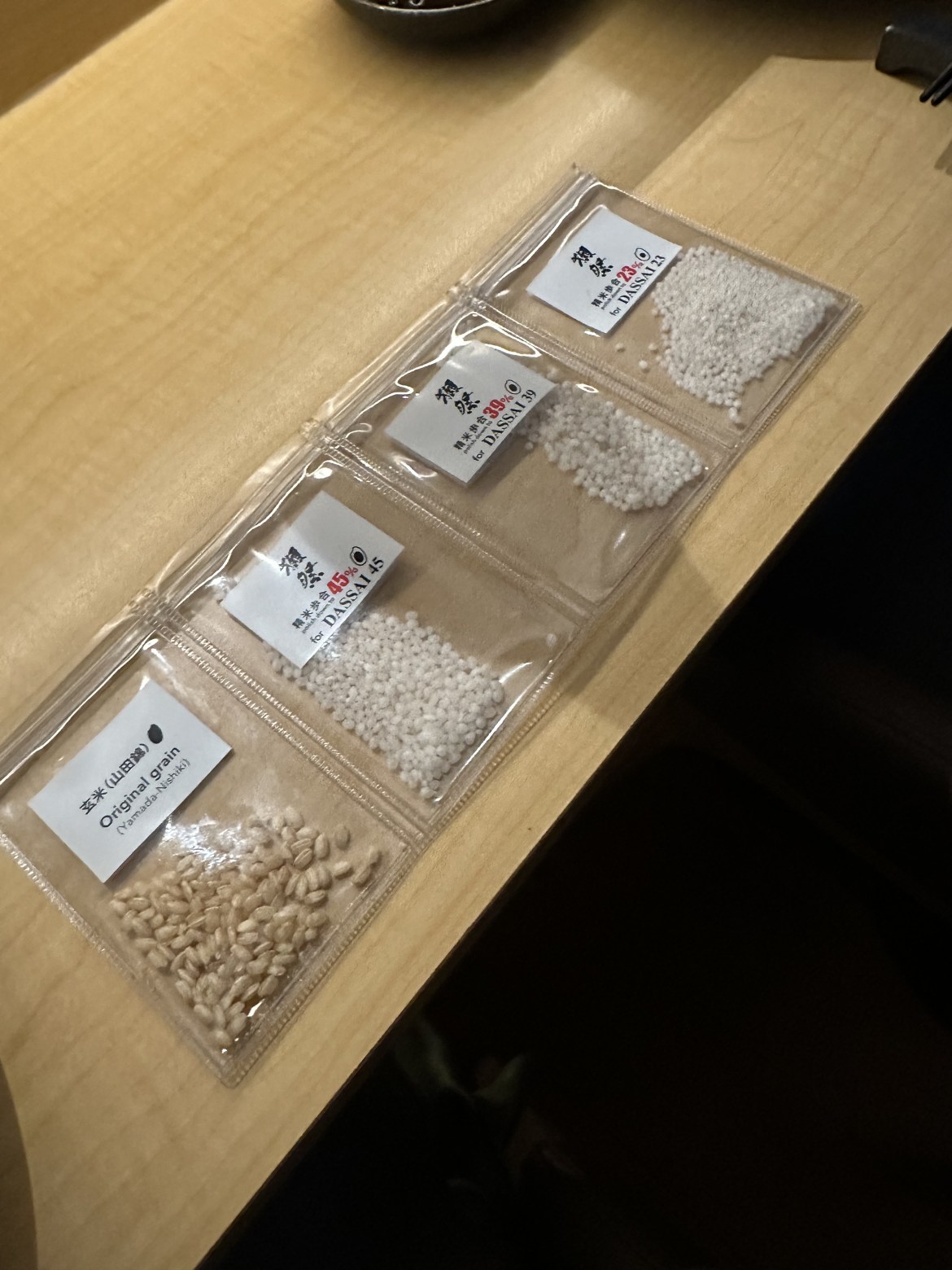 Various rice grains in packets.